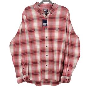 Lands' End Button Down Mens XL Red Plaid Traditional Fit Cotton Blend 501914